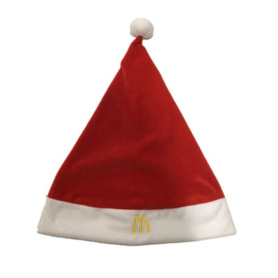 0.4M 15.75in Kırmızı Kadife Noel Baba Ve McDonald Logolu Beyaz Noel Şapkası