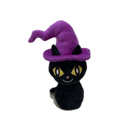20cm Cadılar Bayramı Konuşan Kara Kedi W/ Mor Şapka Kayıt Doldurulmuş Oyuncak