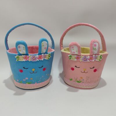 İki Tonlu Paskalya Tavşanı Sepeti Peluş Oyuncak Yumuşak ve Renkli Tatil Hediyesi Koleksiyonu