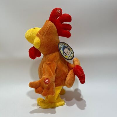 Boyun Çekmeli Klak Sesli Şarkı Söyleyen ve Dans Eden Sarı Uzun Tüylü Tavuk Peluş Oyuncak, Etkileşimli Stres Giderici Komik Horoz Bebek