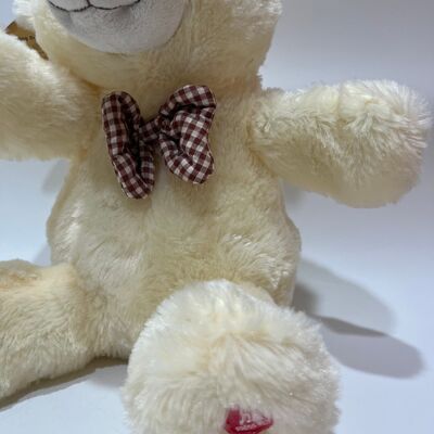 Şarkı Söyleyen ve Alkışlayan Krem Peluş Ayıcık Oyuncak, Etkileşimli Müzikli Ayı, Klasik Kareli Papyonlu Peluş Hayvan