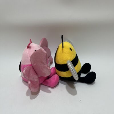 Dreamy Glitter-Winged Pink Butterfly and Classic Striped Yellow