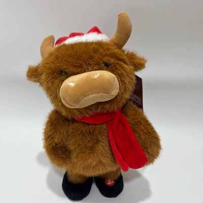 Şarkı Söyleyen ve Dans Eden Noel Highland İskoç İneği Peluş Oyuncak Müzikli Animasyonlu Doldurulmuş Hayvan Noel Highland İskoç İneği Bebeği
